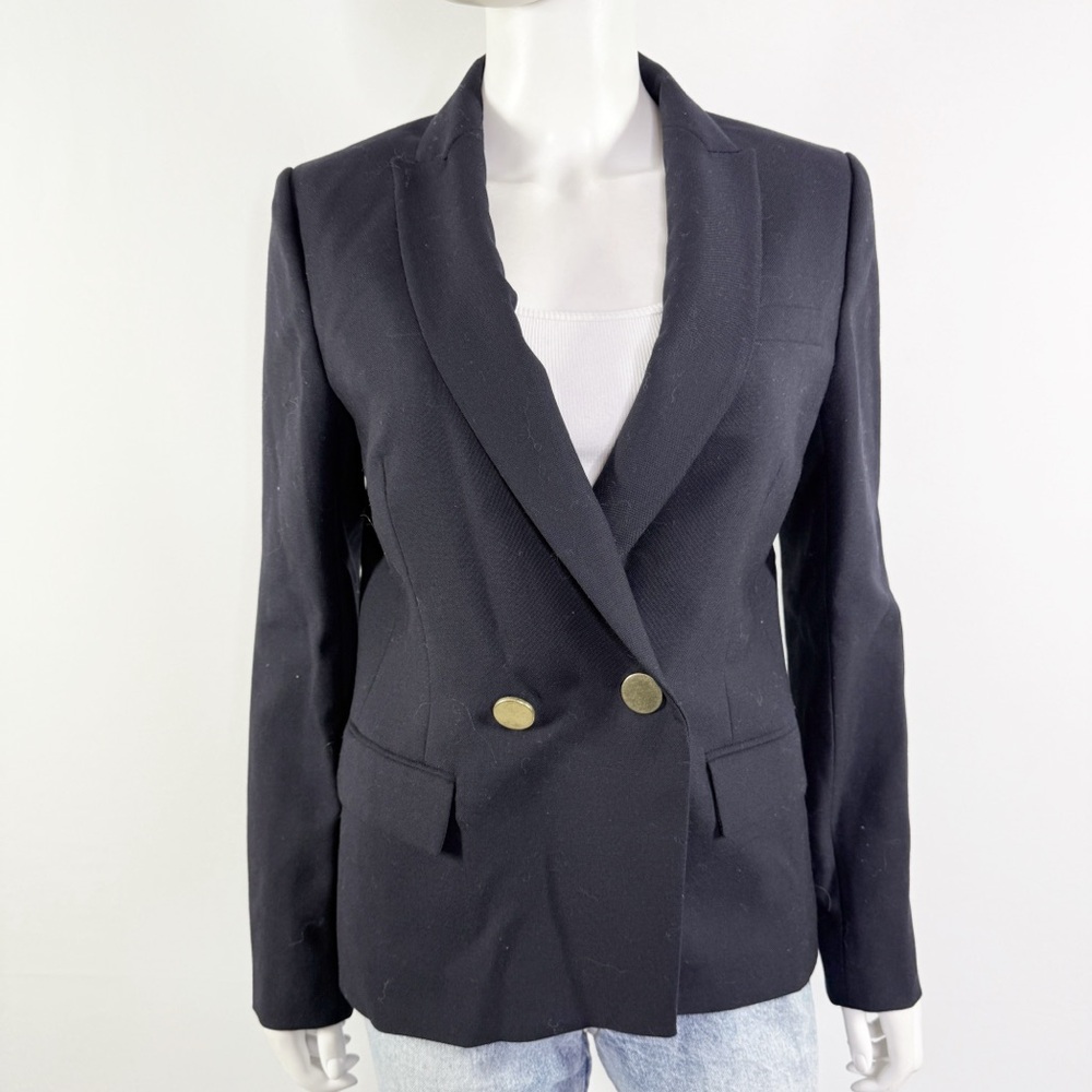 J. Crew Navy Blue Blazer Jacket Size 6 V-Neck Academia Business Casual Classic